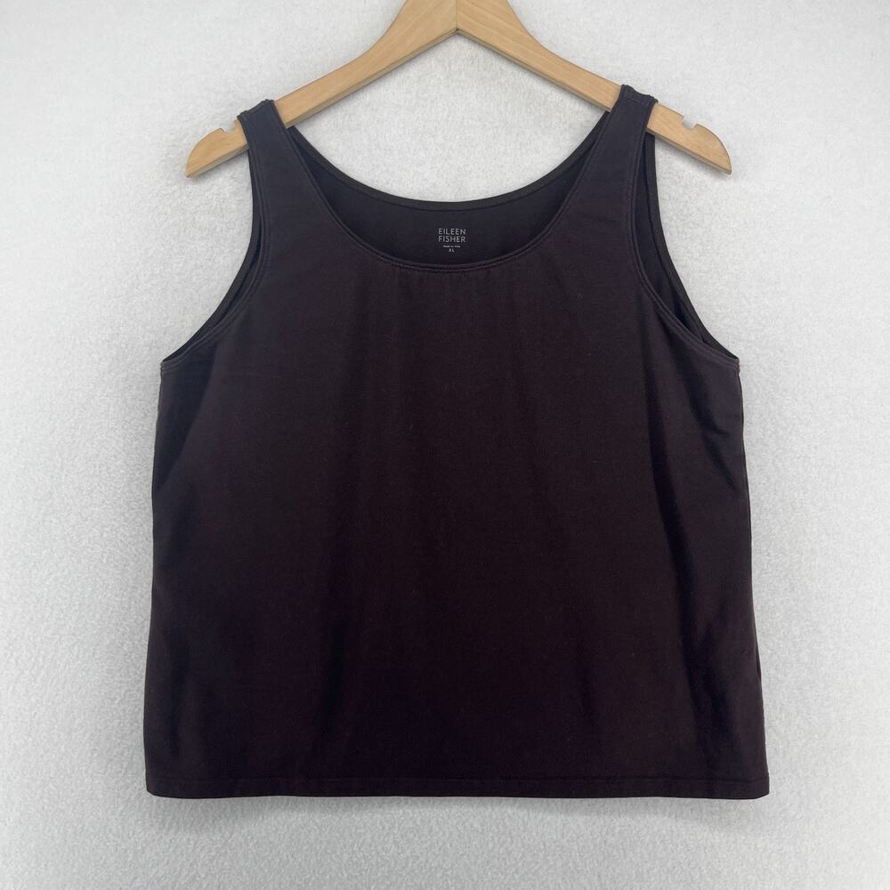 EILEEN FISHER Tank Top XL Stretch Organic Cotton Jersey Scoop Neck Brown USA